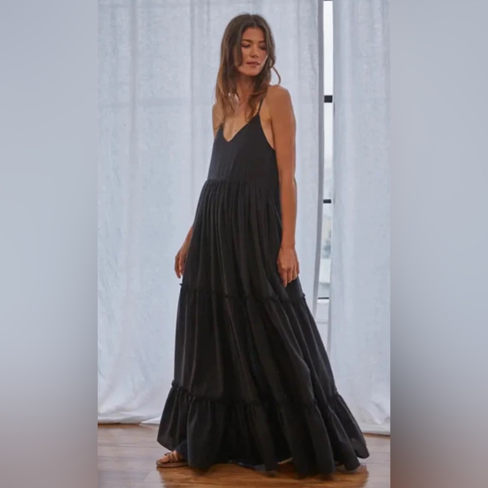 By Together Black Maxi Tiered Slip Dress